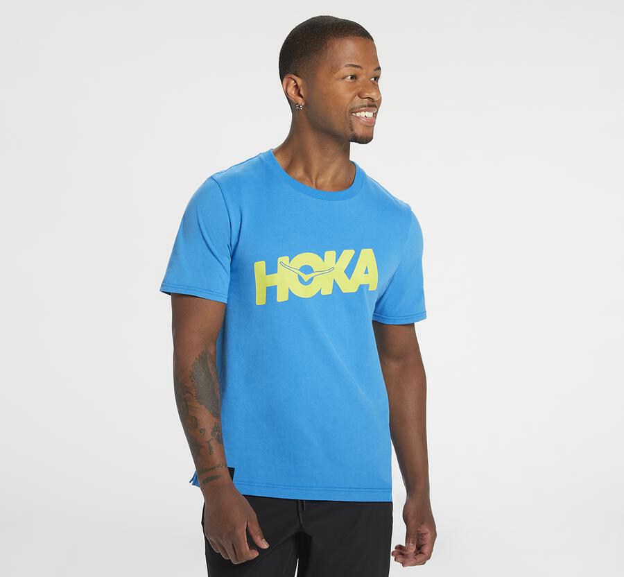 Hoka Mens Tee NZ - Hoka One One Brand Blue (CYI781024)